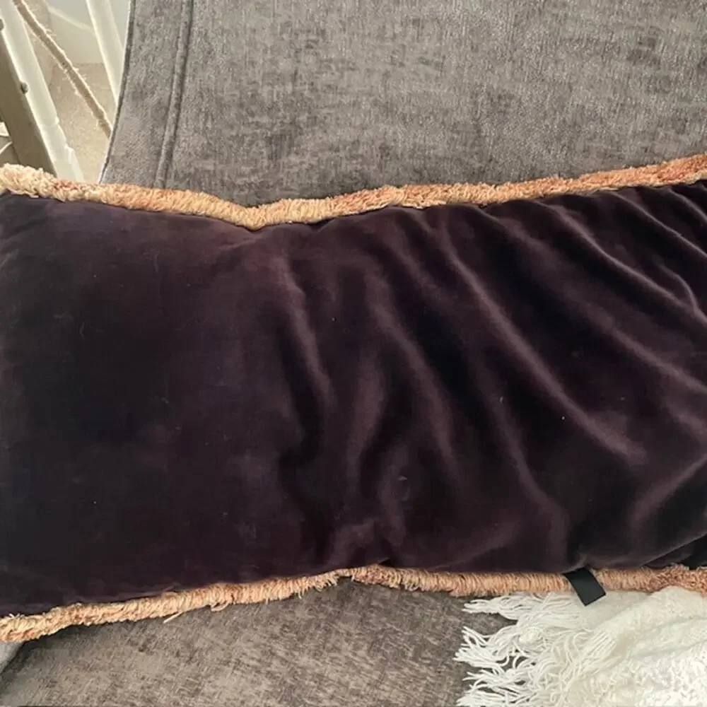 Vintage Tapestry Lumbar Pillow Cottage Garden Scenic Fringe Brown Back